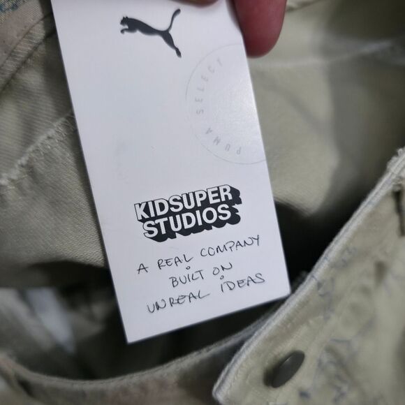 Puma X Kidsuper Studios Wide Leg Denim Jeans Pants Women's Medium M Beige AOP - Picture 9 of 14